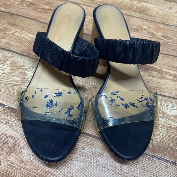 Dear Frances Blue Leather Chunky Heel Clear Sandal Size 39 US 9 Scrunch Mule - Picture 8 of 11